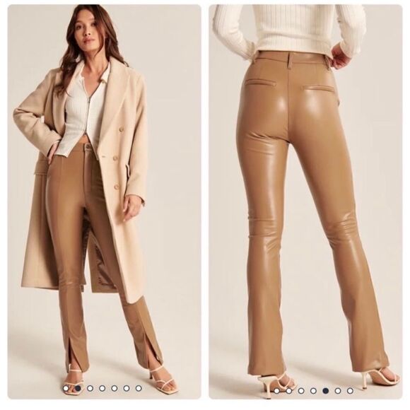 Abercrombie & Fitch “The Skinny Ultra High Rise” Vegan Leather Split-Hem Pant - Picture 1 of 8